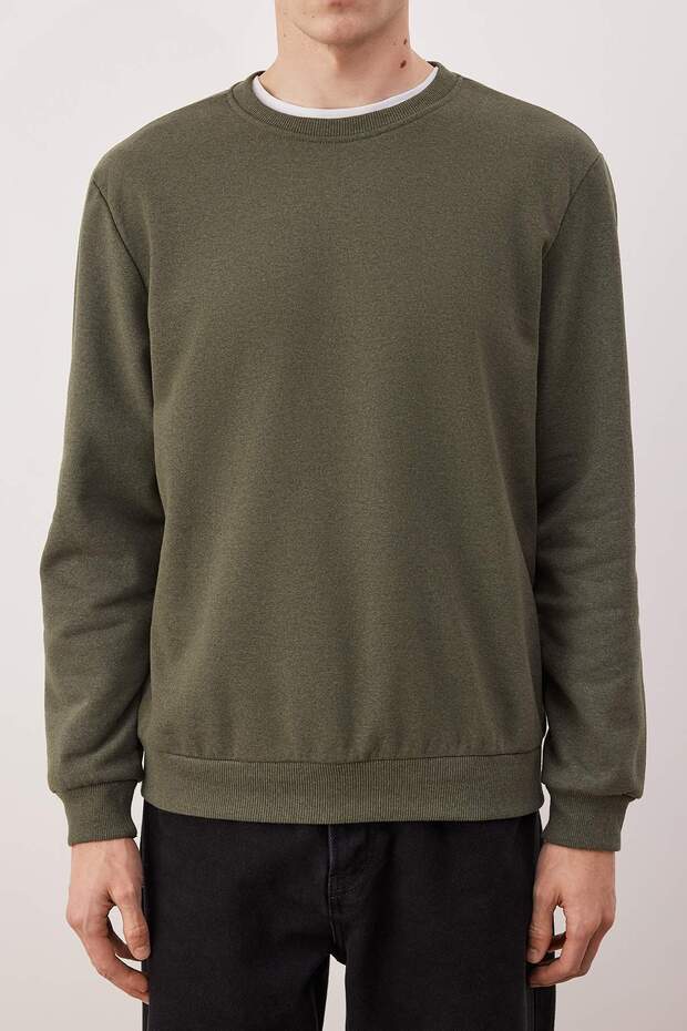 Haki Regular/Normal Kesim Bisiklet Yaka Kalın/İçi Şardonlu Sweatshirt TMNAW26SW00018 - 3