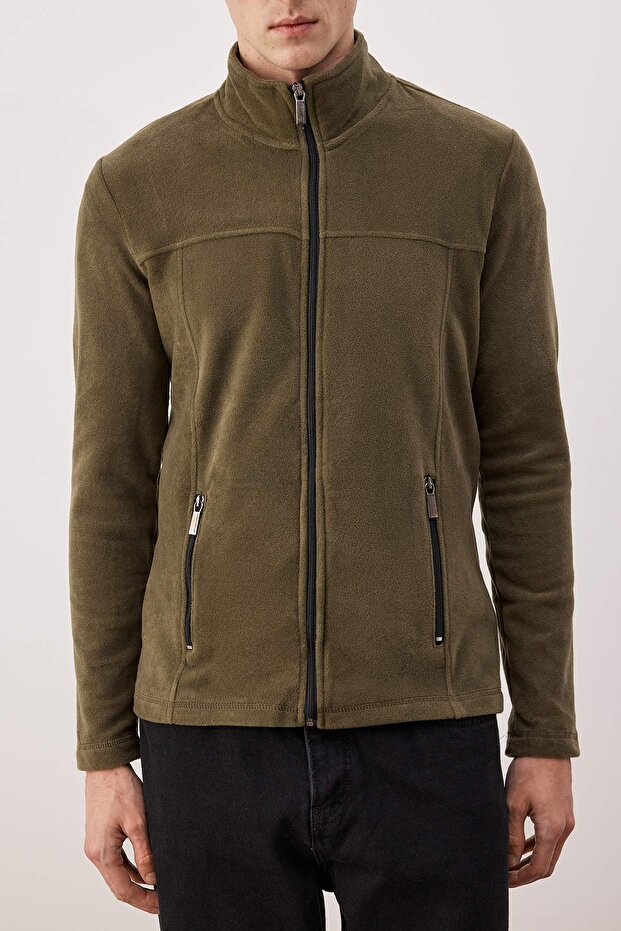 Haki Regular/Normal Kesim Fermuarlı Polar Sweatshirt TMNAW26SW00063 - 3