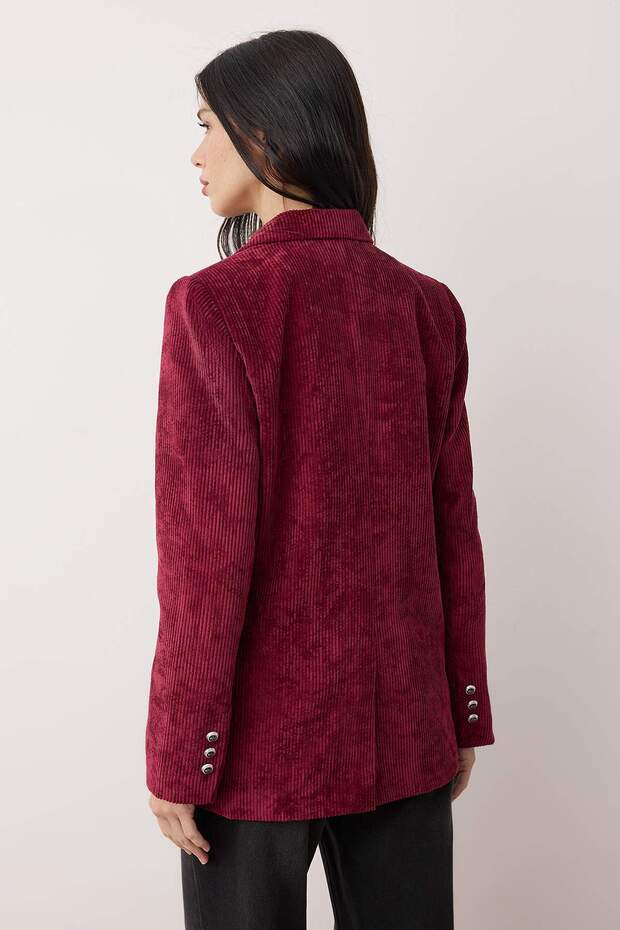 Bordo Kruvaze Kapama Yumuşak Fitilli Kadife Blazer Ceket TWOAW26BC00031 - 4