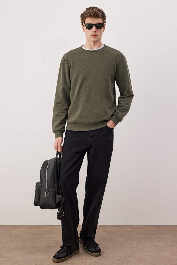 Haki Regular/Normal Kesim Bisiklet Yaka Kalın/İçi Şardonlu Sweatshirt TMNAW26SW00018 - 1