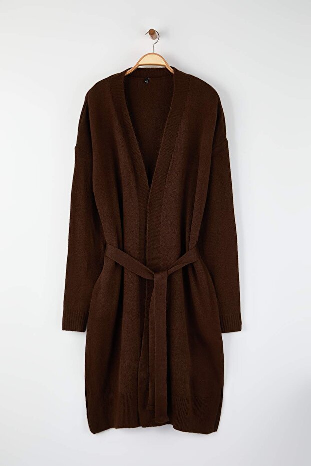 Kahverengi Oversize/Bol Kesim Triko Hırka TBBAW23AV00017 - 7