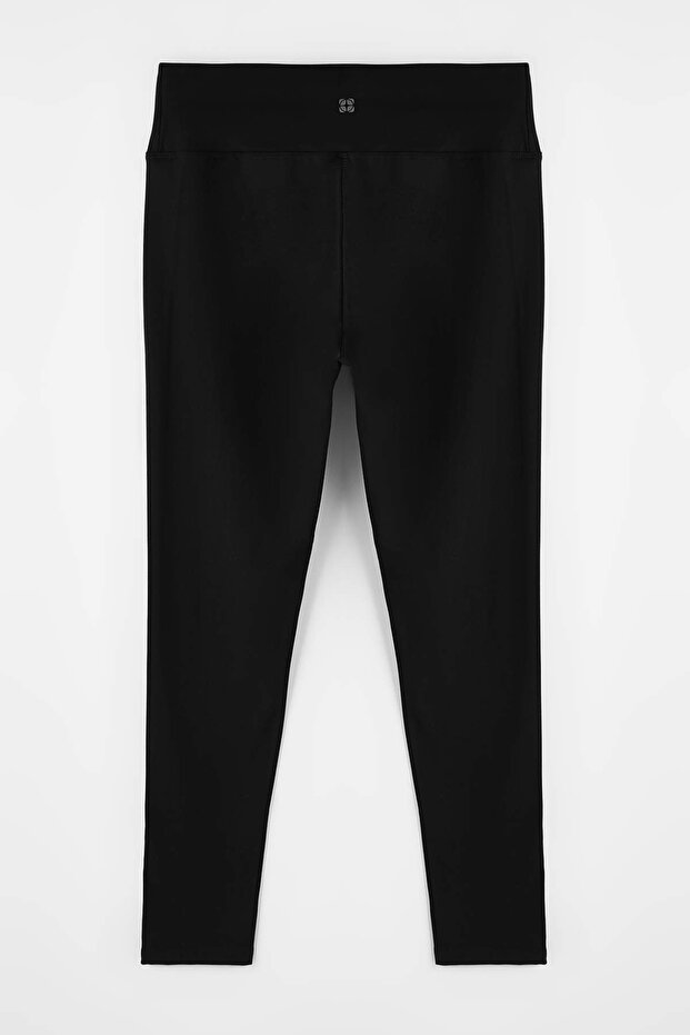 Siyah Soft Fırçalı Kumaş Reflektör Baskı Detaylı Tam Boy Örme Spor Tayt TBBAW26BV00007 - 7