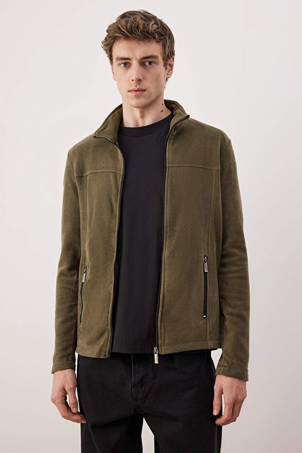 Haki Regular/Normal Kesim Fermuarlı Polar Sweatshirt TMNAW26SW00063 - 1