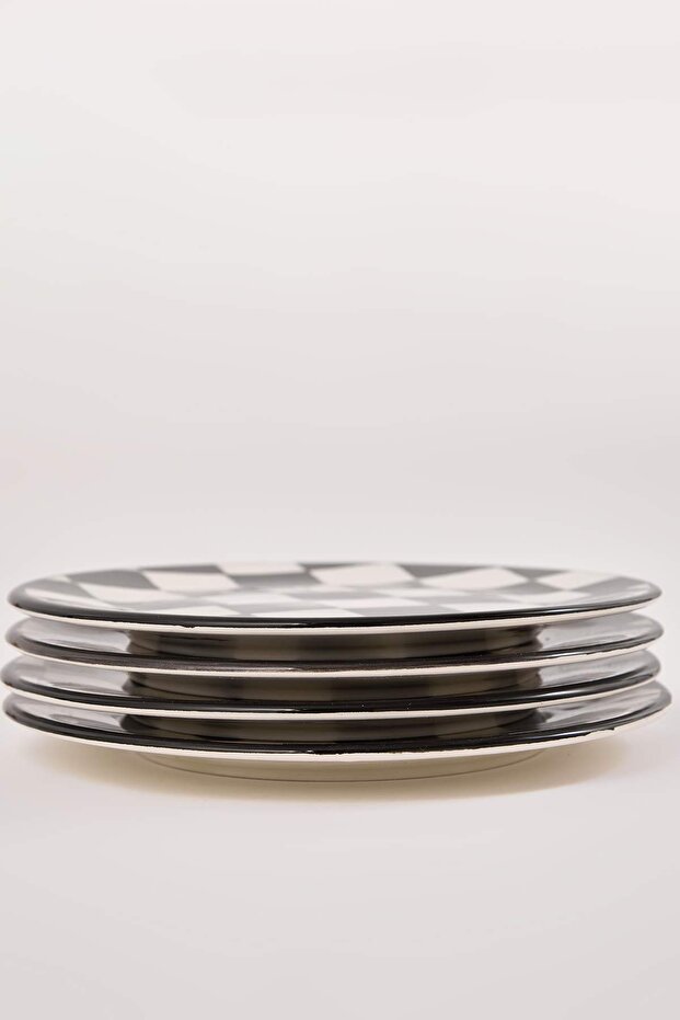 4'lü Dama Desenli Seramik Pasta Seti 19 cm TPHAW26TBK00052 - 4