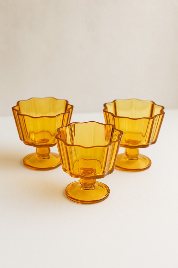 Set of 3 Handmade Glass Honey Colored Sugar Bowls Presentation Bowls Dragee Serving Bowls