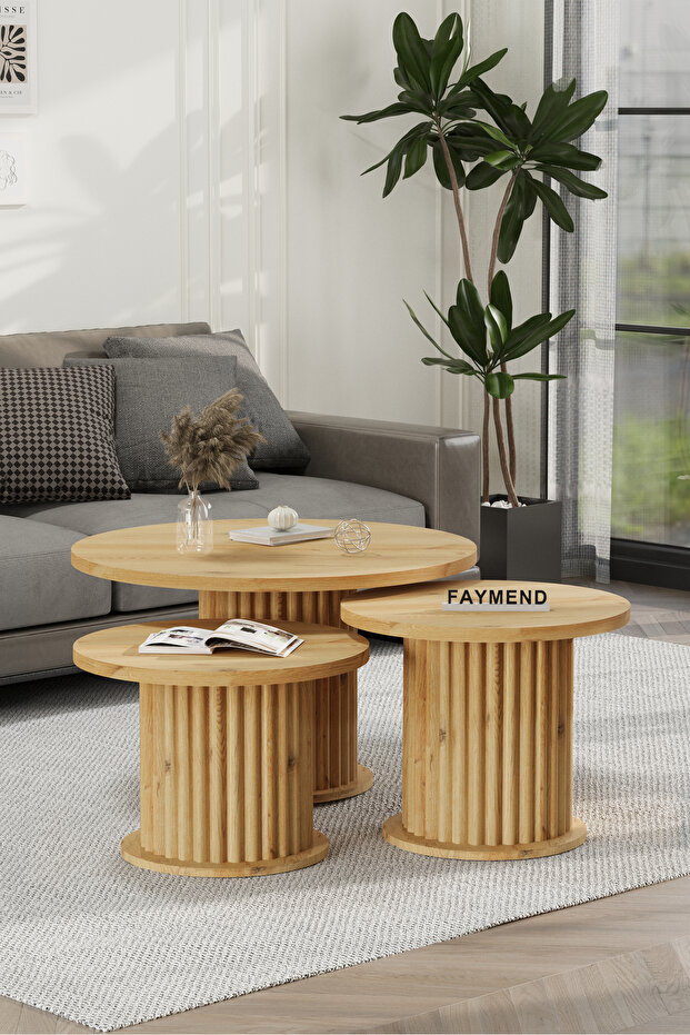 NUUNY Bohem Modern 3'Lü Ahşap Sehpa 'MEŞE' - 2