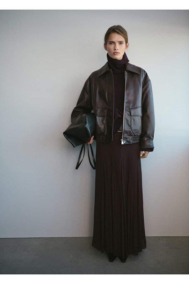 Oversize deri görünümlü ceket - 2