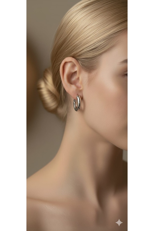Women's Silver Color Oval Earrings