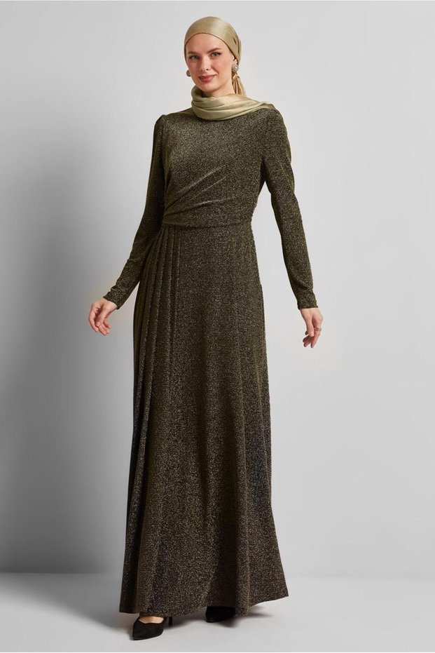 Drape Detail Silvery Dress 45677