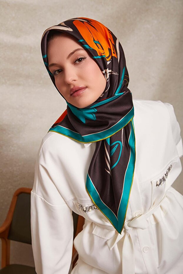 زهرة خضراء نمط حك وشاح الحرير - 2