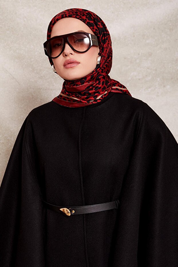 وشاح حريري بنمط الفهد الأحمر - 1