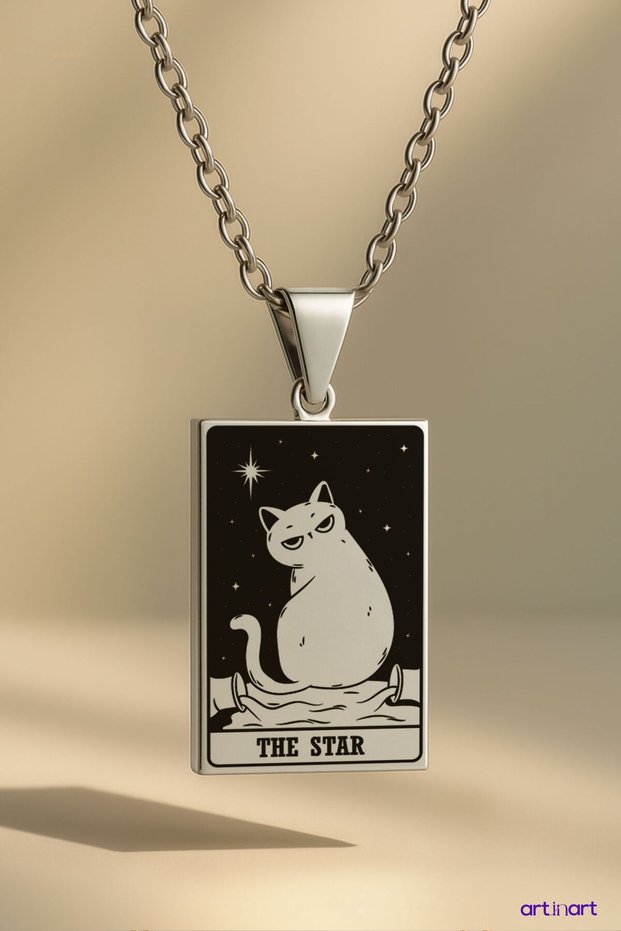 Star Cat Tarot Card - 316L Steel Necklace