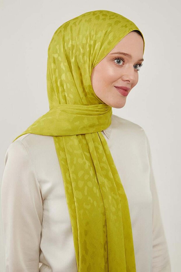 Lime Jacquard Capri Shawl - Self Patterned - 1