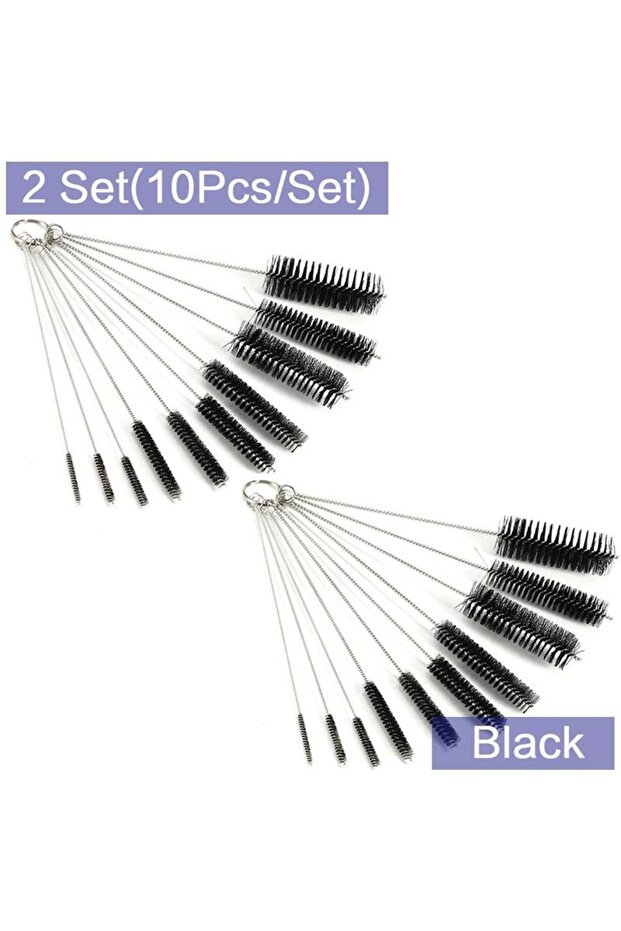 2set-Black Nylon Straw Cleaning Brush Kit Pipe Cleaner Stainless Steel Long Handle Cleaning Bottle B