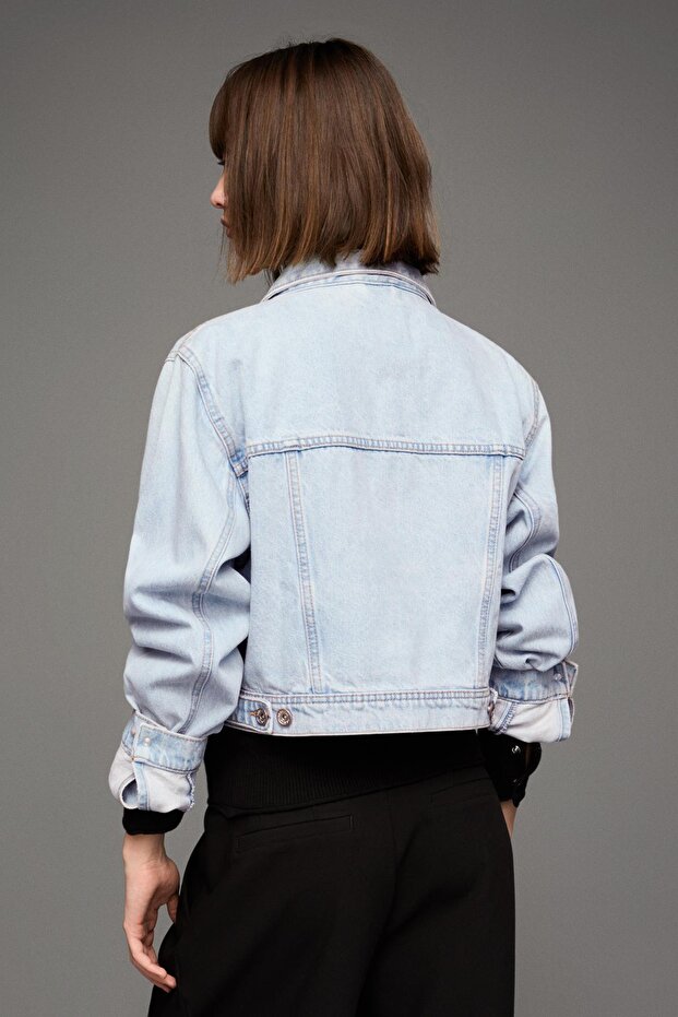 Crop denim ceket - 3