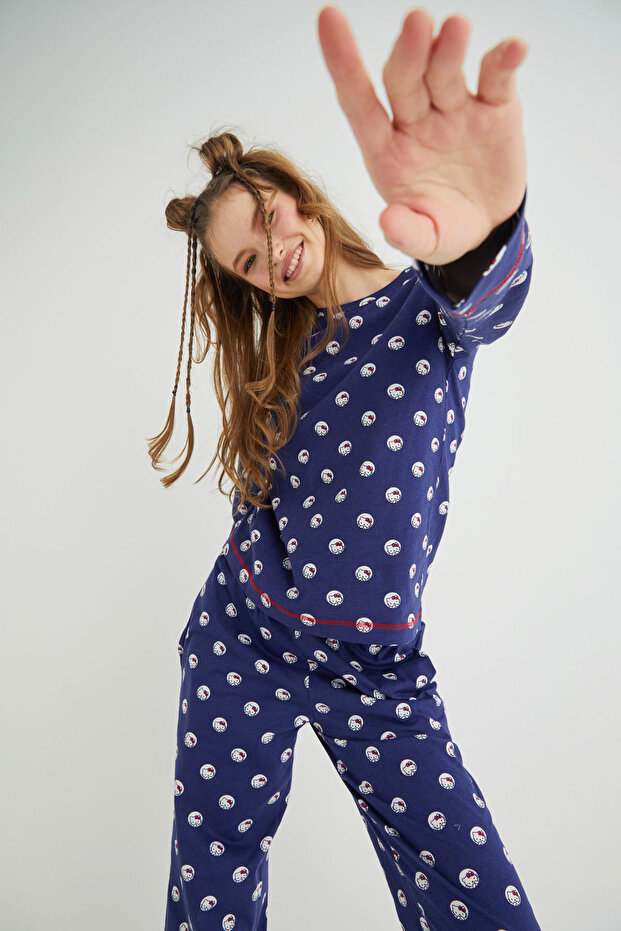 Licensed hosszú ujjú sötétkék pamut pizsama szett - 2