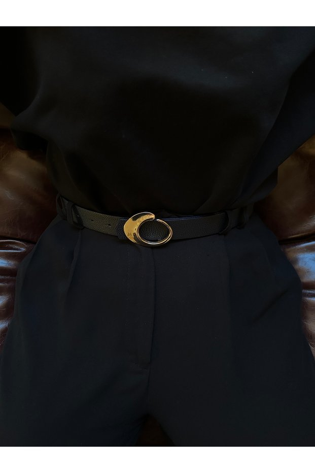 Maze Round Patterned Women's Gold Buckle Belt Waist Belt Coat Belt Dress Belt Trouser Belt