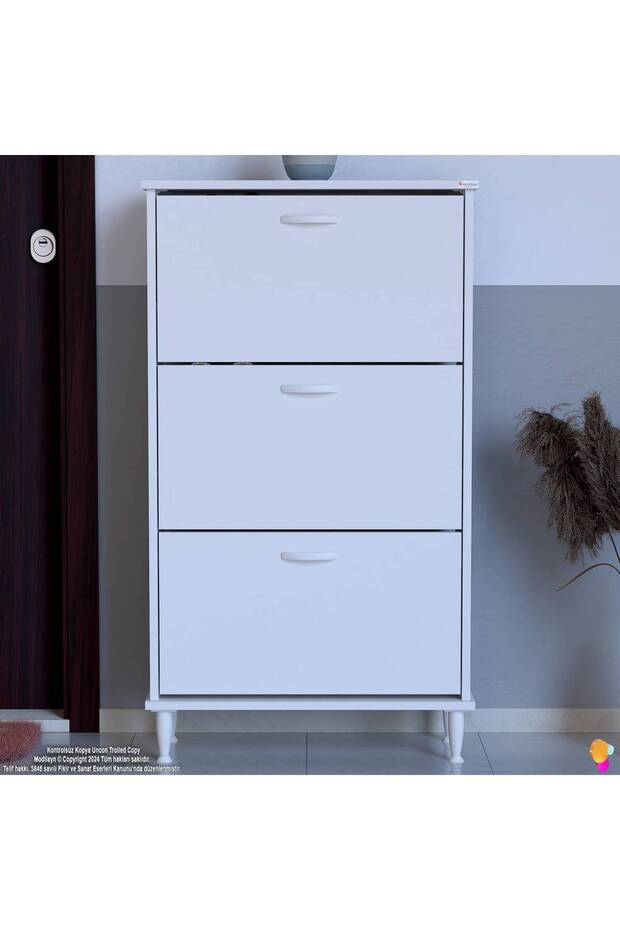 VARBİ Kapı Önü 72x 127x 26 cm’ lik 2 Düşer Kapak 4 Göz Bölmeli Ayakkabılık - 1