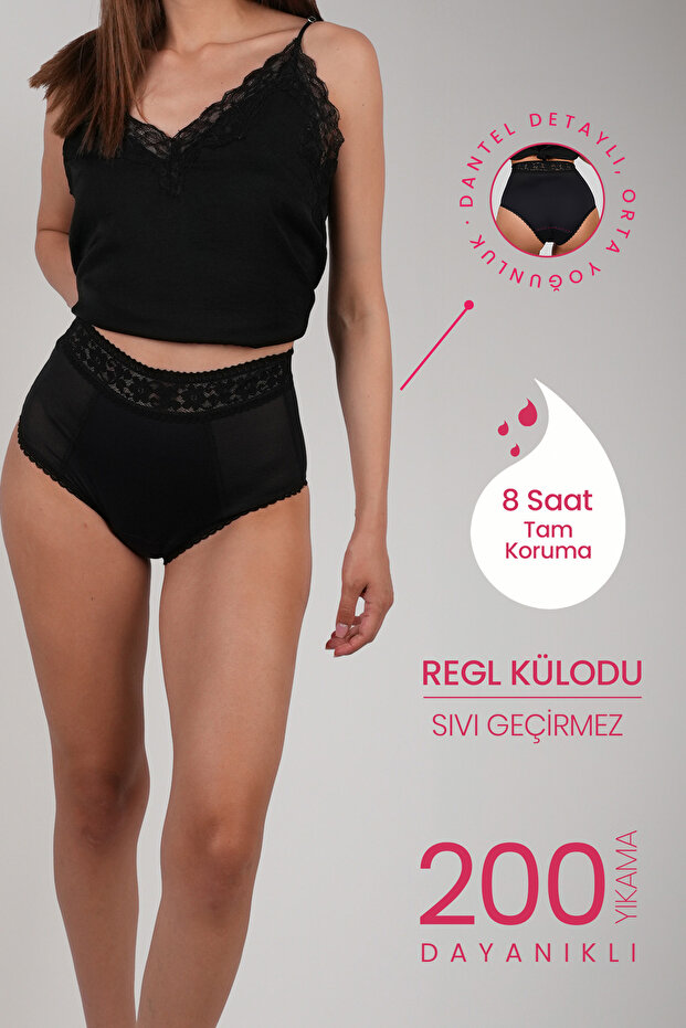 Ultra Hygienic Midi Lace Model Day-Long Leak-Proof Period Menstrual Panties for Medium Intensity Days