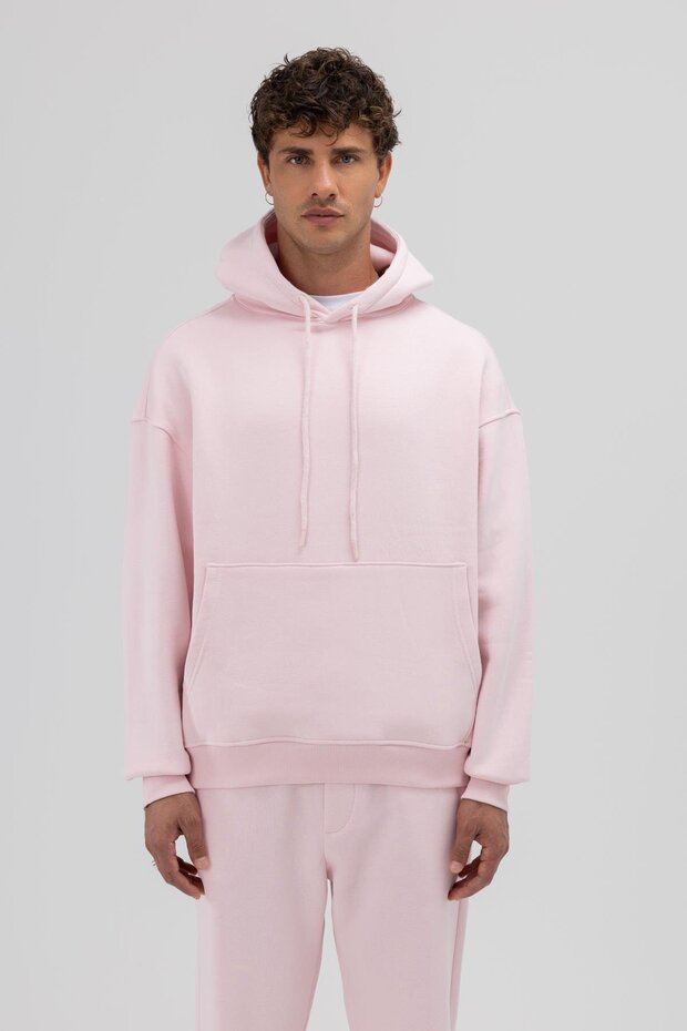 Basic Oversize Kapüşonlu Sweatshirt Pembe - 4