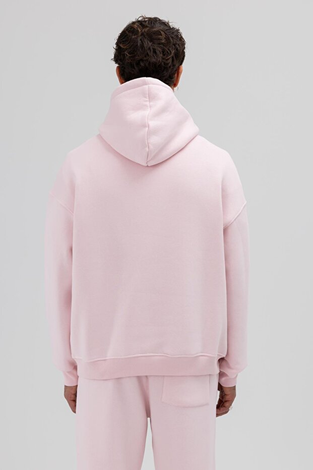 Basic Oversize Kapüşonlu Sweatshirt Pembe - 3