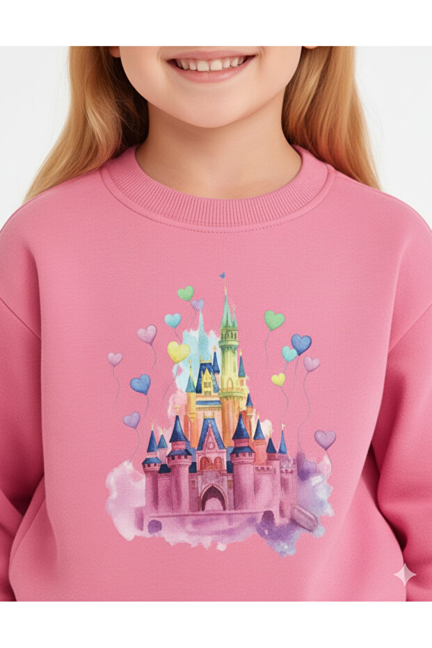 Heart Castle Printed Girls' Tracksuit Set / Sweatshirt Set