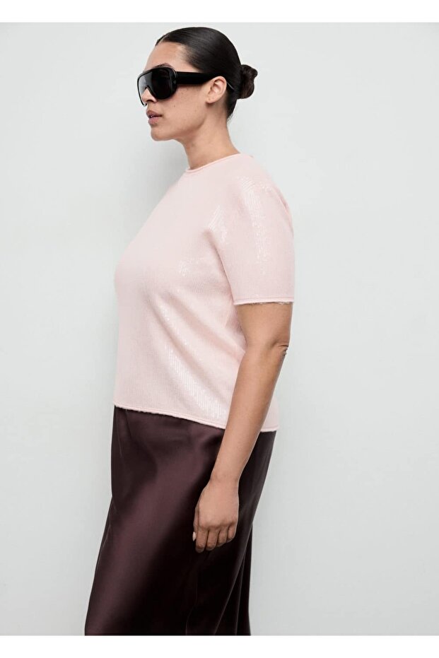 Kurzärmeliger Pullover mit Pailletten - 5