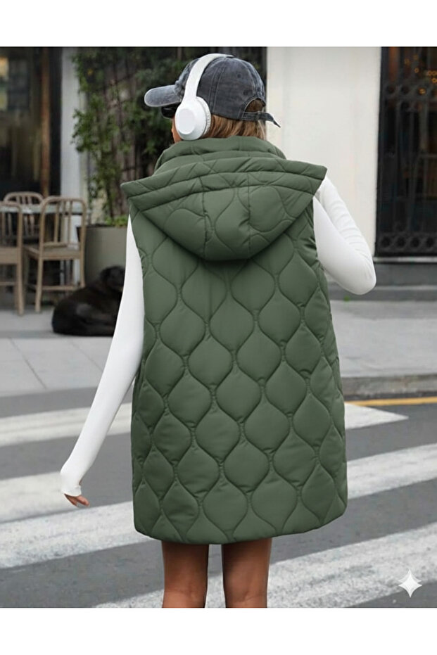 kapşonlu kaiptone uzun yelek - 2