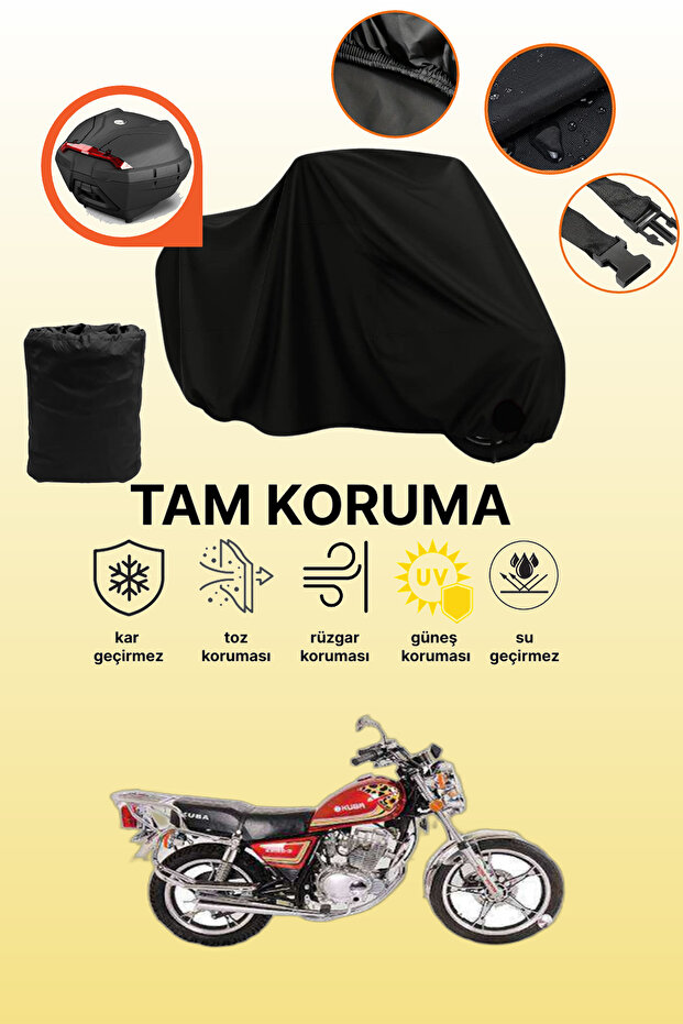 Black Rear Bag Compatible with Kuba Kb150-9 Compatible Motorcycle Tarpaulin