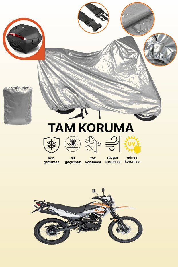 Gray Rear Bag Compatible Mondial X-Treme Moto Cross Compatible Motorcycle Tarpaulin, Protective Cover