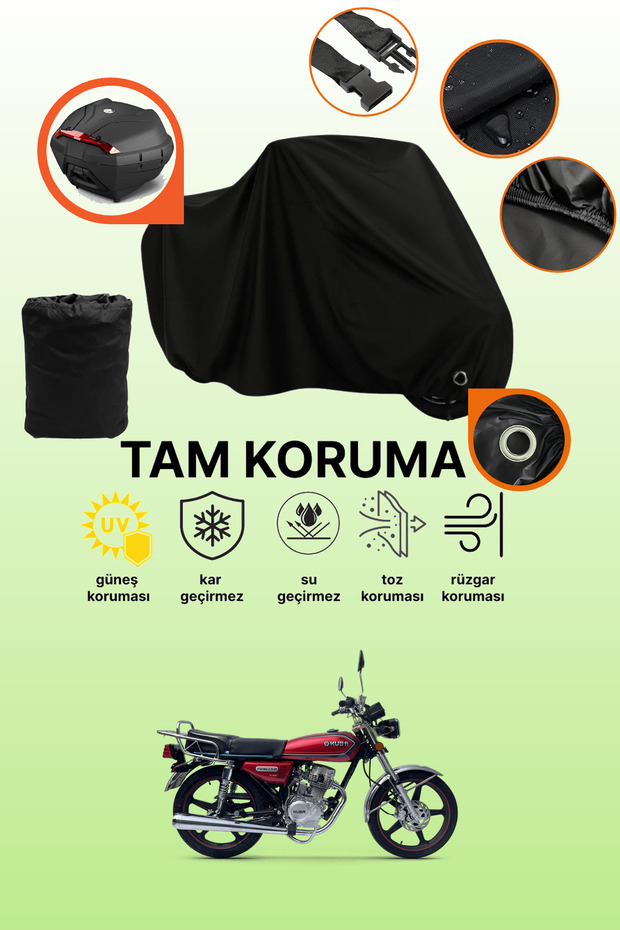 Black Lock and Tail Bag Compatible Kuba Prince 50 Compatible Motorcycle Tarpaulin, Protective Cover