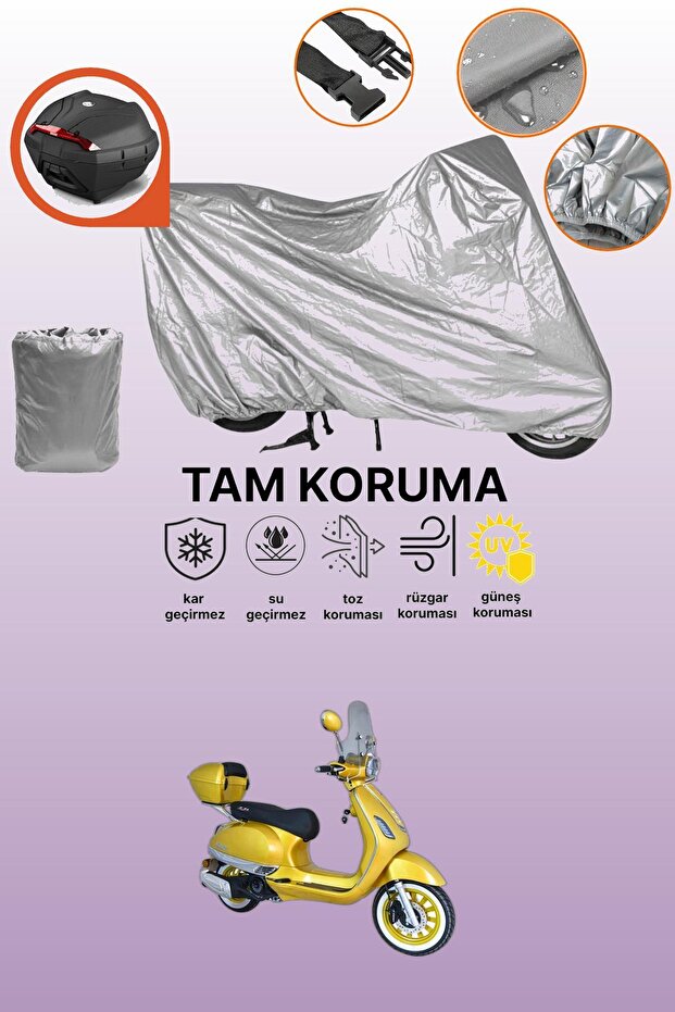 Gray Rear Bag Compatible Arora Safari 125 Compatible Motorcycle Tarpaulin, Protective Cover