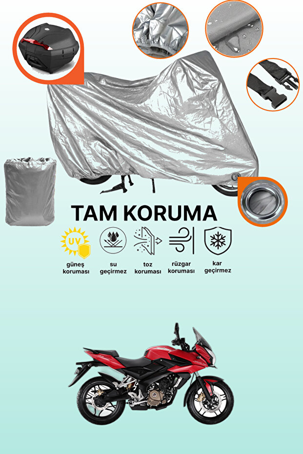 Gray Lock and Tail Bag Compatible Bajaj Pulsar as 200 Compatible Motorcycle Tarpaulin, Protection Cover