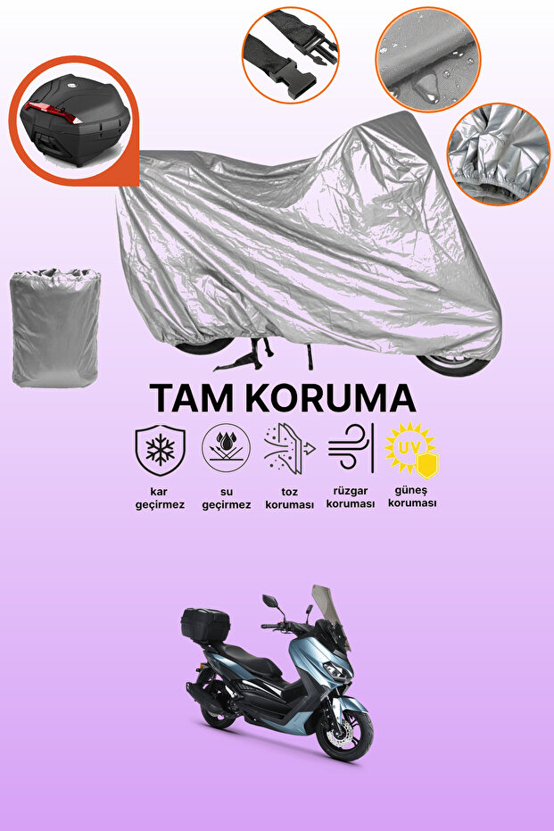 Gray Rear Bag Compatible Rks Grace 202 Pro Compatible Motorcycle Tarpaulin, Protective Cover