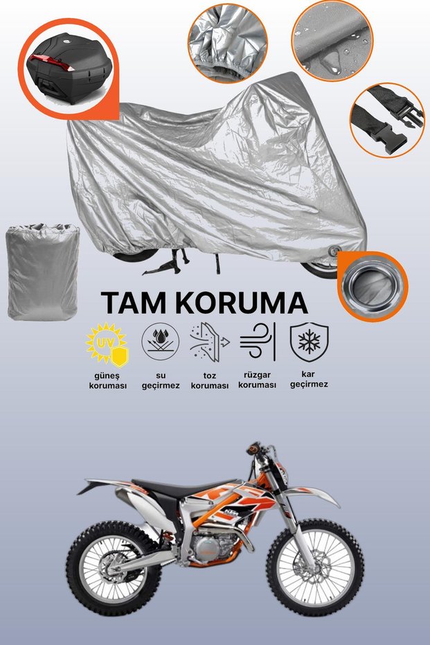 Gray Lock and Tail Bag Compatible Ktm 250 Freeride R Compatible Motorcycle Tarpaulin, Protection Cover