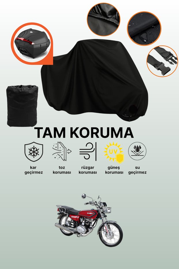 Black Rear Bag Compatible Kuba Cheetah 50R Gold Compatible Motorcycle Tarpaulin, Protective Cover