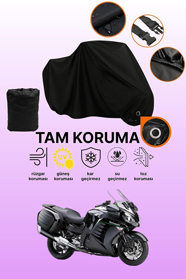 Black Lock Compatible Kawasaki Gtr 1400 Compatible Motorcycle Tarpaulin, Protective Cover