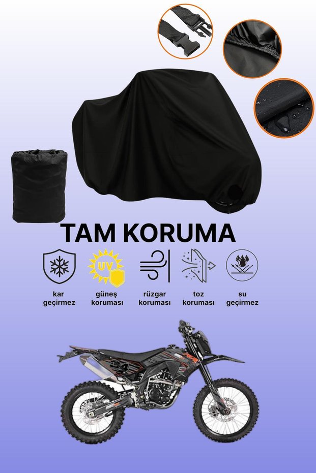 Black Asya Rx 250 Cross Compatible Motorcycle Cover, Protective Cover, Motorcycle Tarpaulin