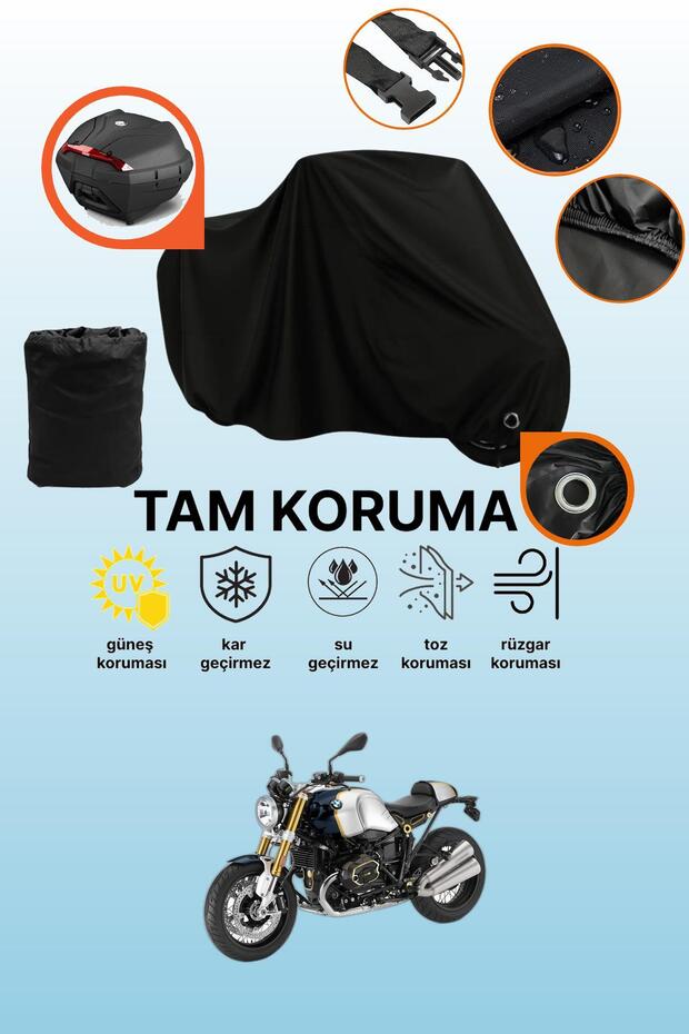 Black Lock and Tail Bag Compatible Bmw R Nine t Blue Planet Compatible Motorcycle Tarpaulin, Protective Cover