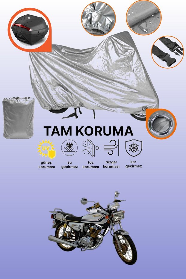 Gray Lock and Rear Bag Compatible Kuba Cheetah 150R Gold Compatible Motorcycle Tarpaulin, Protection Cover