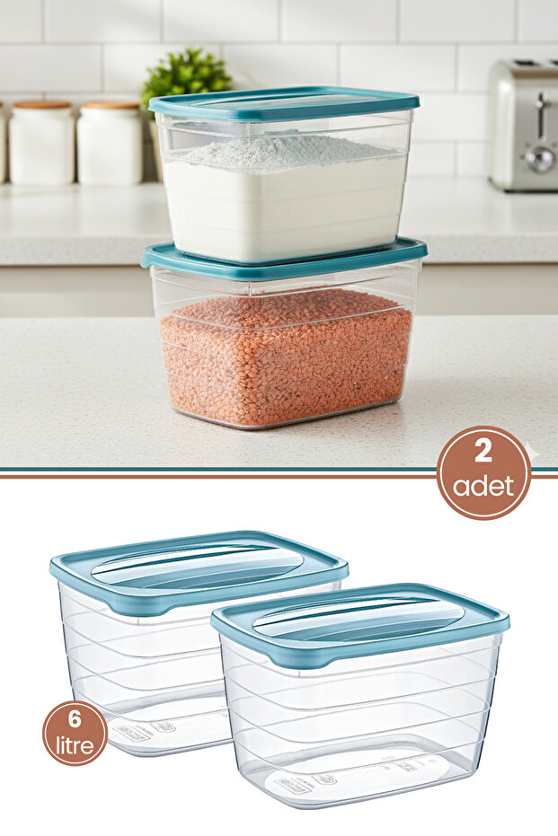 2 Adet 6 Litre Un Şeker Bakliyat Erzak Gıda Saklama Kabı, Toz ve Tablet Deterjan Kutusu 2'li Set - 1