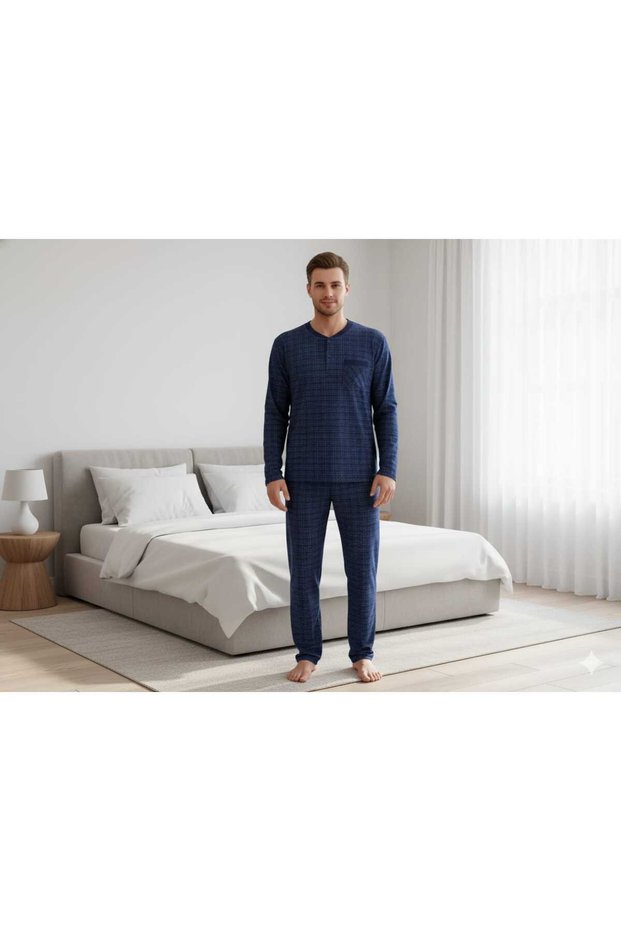 New Product...Men's Winter Cotton Fabric Wide Cut Lapel Collar 3 Button Pantalon Leg Pajamas