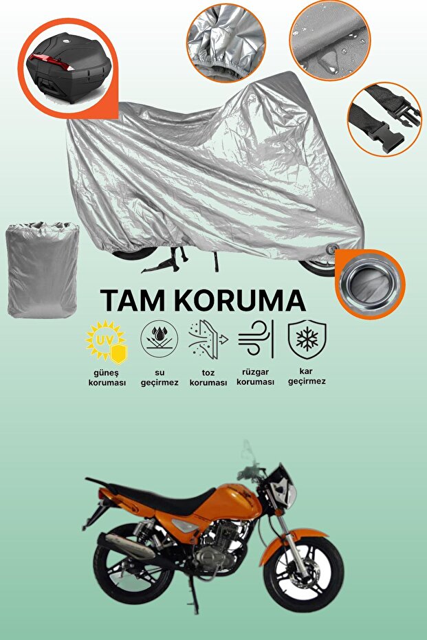 Gray Tail Bag and Lock Compatible Mondial 150 Mc Compatible Motorcycle Tarpaulin