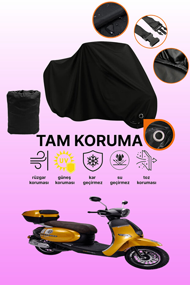 Black Lock Compatible Kuba Brilliant 50 Pro Compatible Motorcycle Tarpaulin, Protective Cover