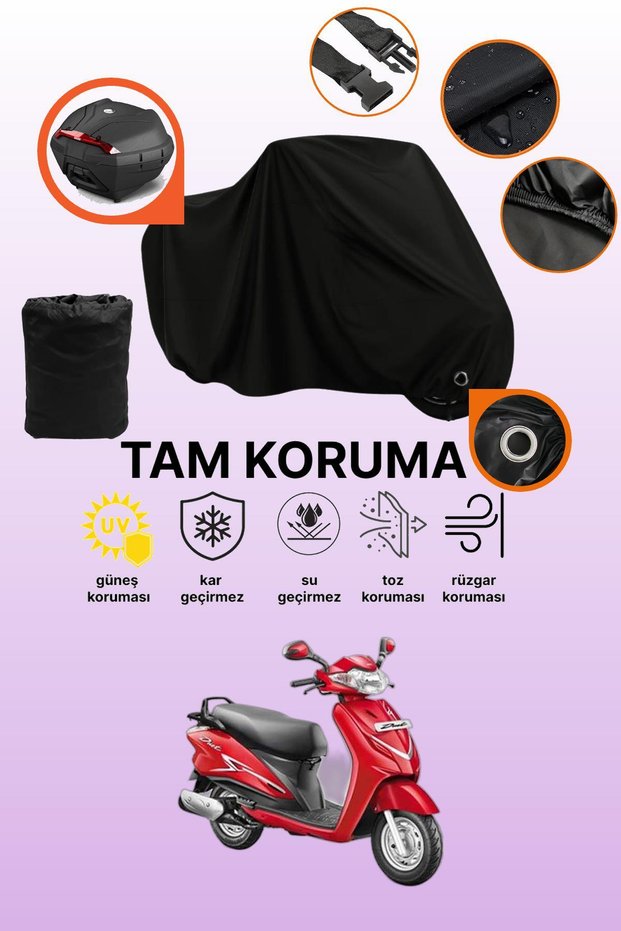 Black Lock and Tail Bag Compatible Hero Duet 110I Compatible Motorcycle Tarpaulin, Protective Cover