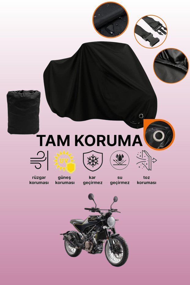 Black Lock Compatible Husqvarna Svartpilen 401 Compatible Motorcycle Tarpaulin, Protective Cover