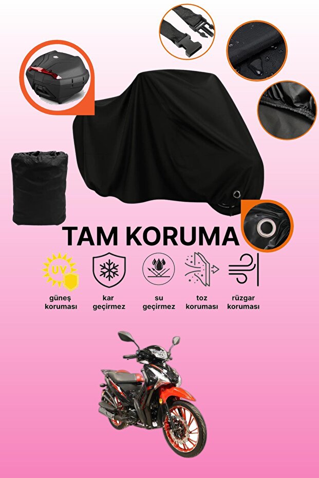 Black Rear Bag and Lock Compatible Arora Smart 50 Compatible Motorcycle Tarpaulin