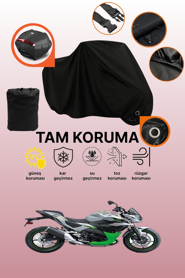 Black Lock and Tail Bag Compatible Kawasaki Ninja 7 Hybrid Compatible Motorcycle Tarpaulin, Protective Cover