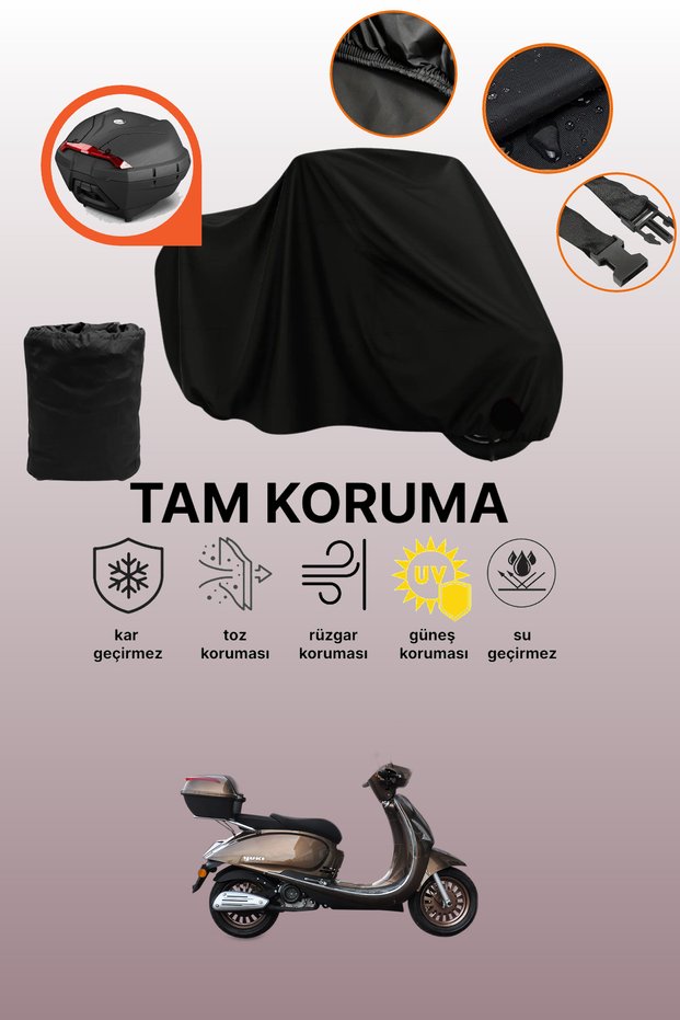 Yuki Margherita 50 Compatible Motorcycle Tarpaulin Compatible with Black Rear Case
