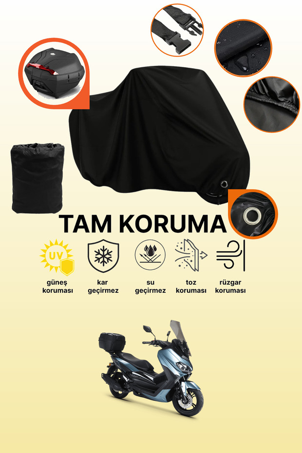 Black Lock and Tail Bag Compatible Rks Grace 202 Pro Compatible Motorcycle Tarpaulin, Protective Cover